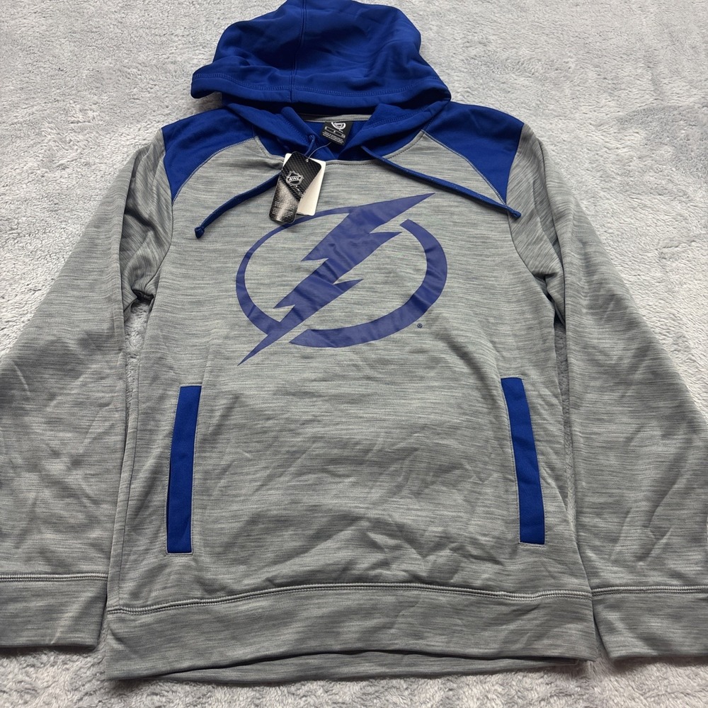 NHL‎ Tampa Bay Lightning Mens Small Performance Hoodie Grey Blue Colorblock NWT